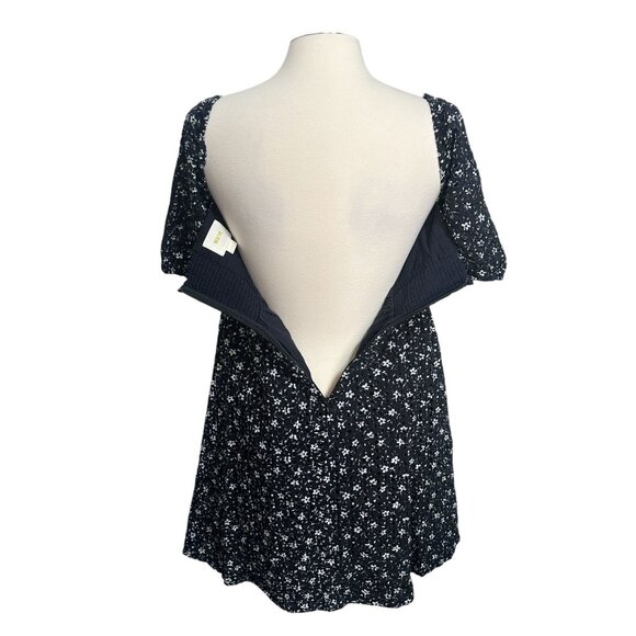 Anthro Maeve Size 4 Navy White Floral Eyelet Lace Puff Sleeve A-Line Mini Dress - Picture 5 of 10